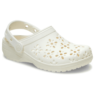 Womens Crocs Classic Floral Cut-Out Clogs - Chalk