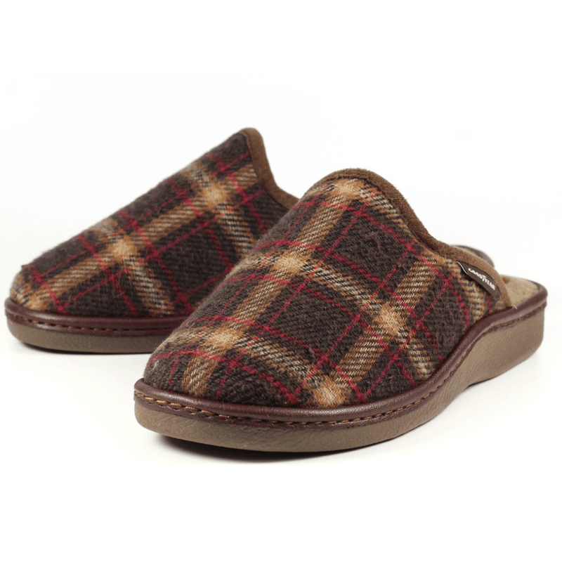Goodyear Mens Frank Brown Check Mule Slippers - Brown