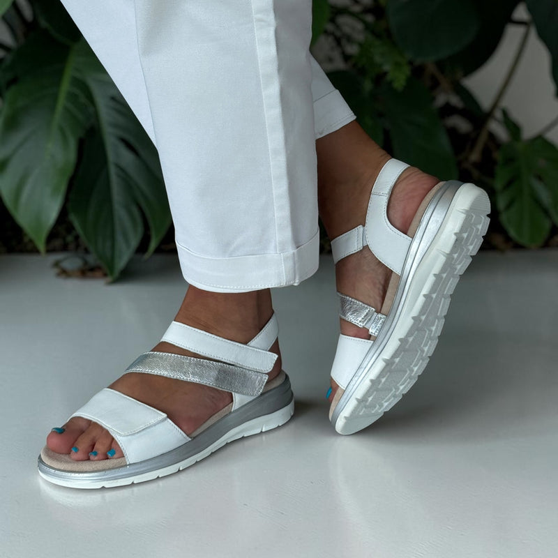 Womens Caprice 28716 White and Metallic Strappy Sandals - White