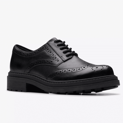 Clarks ORINOCO3 Derby Senior Girls School Shoe - Black Leather