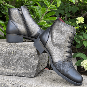 Womens Jose Saenz 2180 Black and Pewter Heeled Ankle Boots - Black