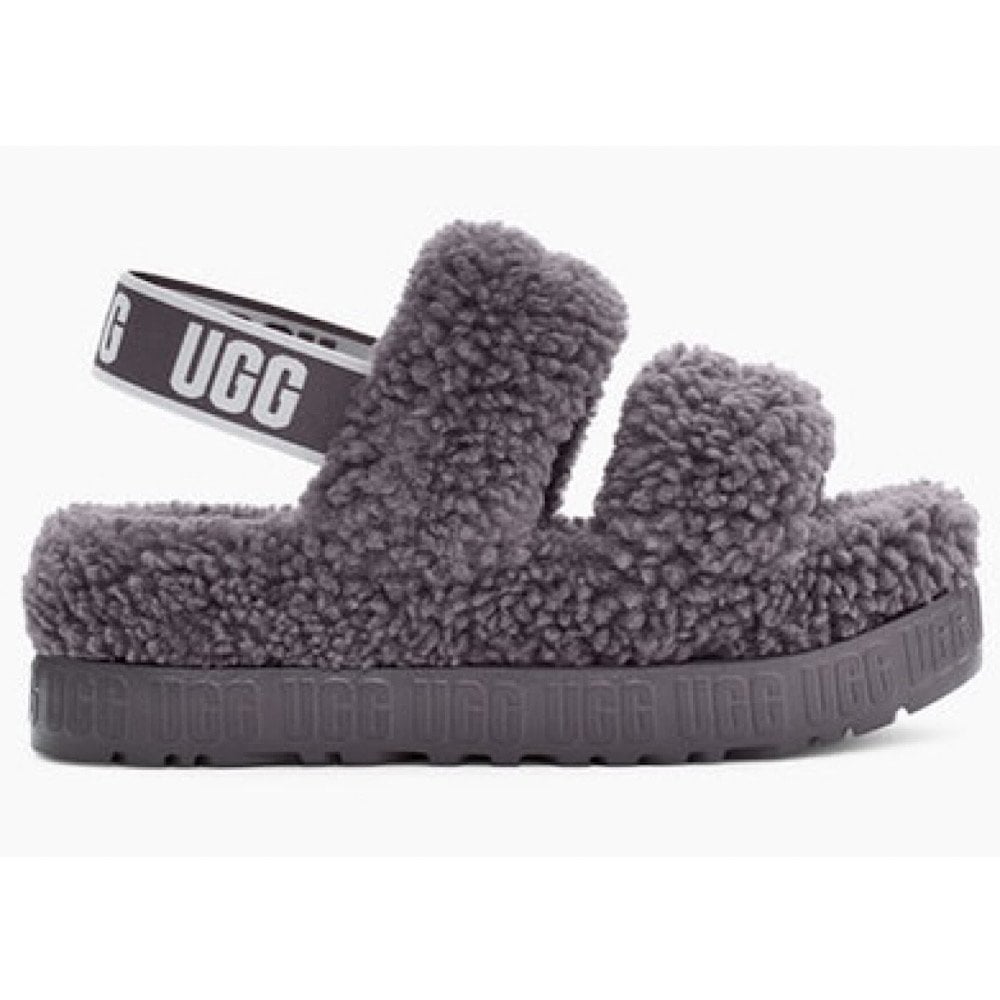 Womens Ugg Ladies Oh Fluffita Dark Grey Chunky Slippers