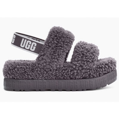 Womens Ugg Ladies Oh Fluffita Dark Grey Chunky Slippers - Dark Grey
