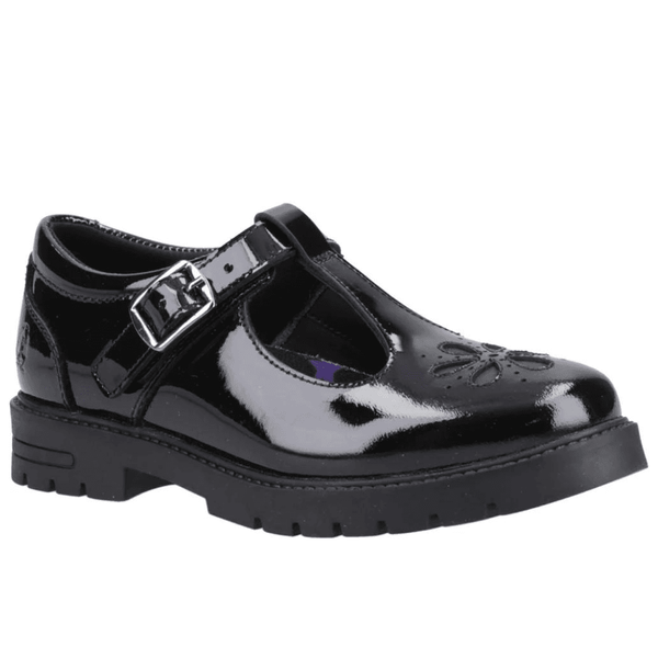 Hush Puppies Fiona Junior Girls T-Bar School Shoes - Black Patent