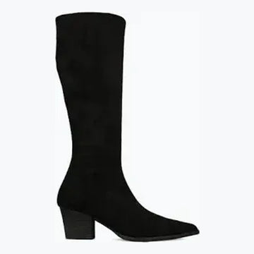 Womens Miss Elastic 78150 Black Suede Long Boots - Black