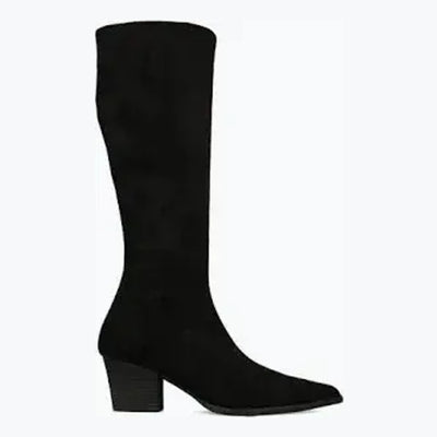 Womens Miss Elastic 78150 Black Suede Long Boots - Black