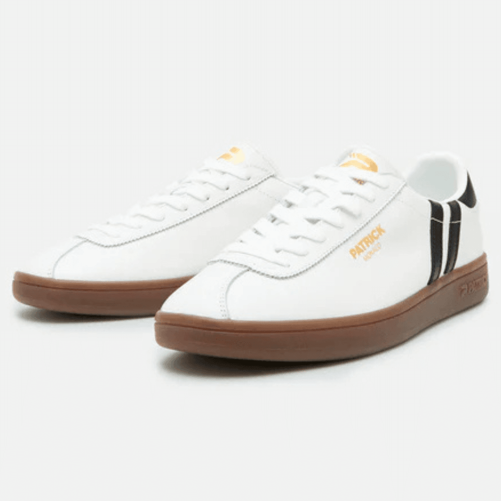 Mens Patrick Shoes Monaco White and Black Leather Trainers