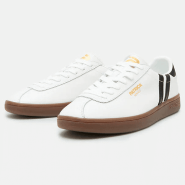 Mens Patrick Shoes Monaco White and Black Leather Trainers - White