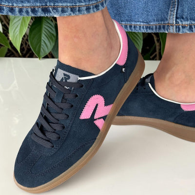 Womens Rieker W2200 Blue Suede with Pink Gumsole Trainers - Blue