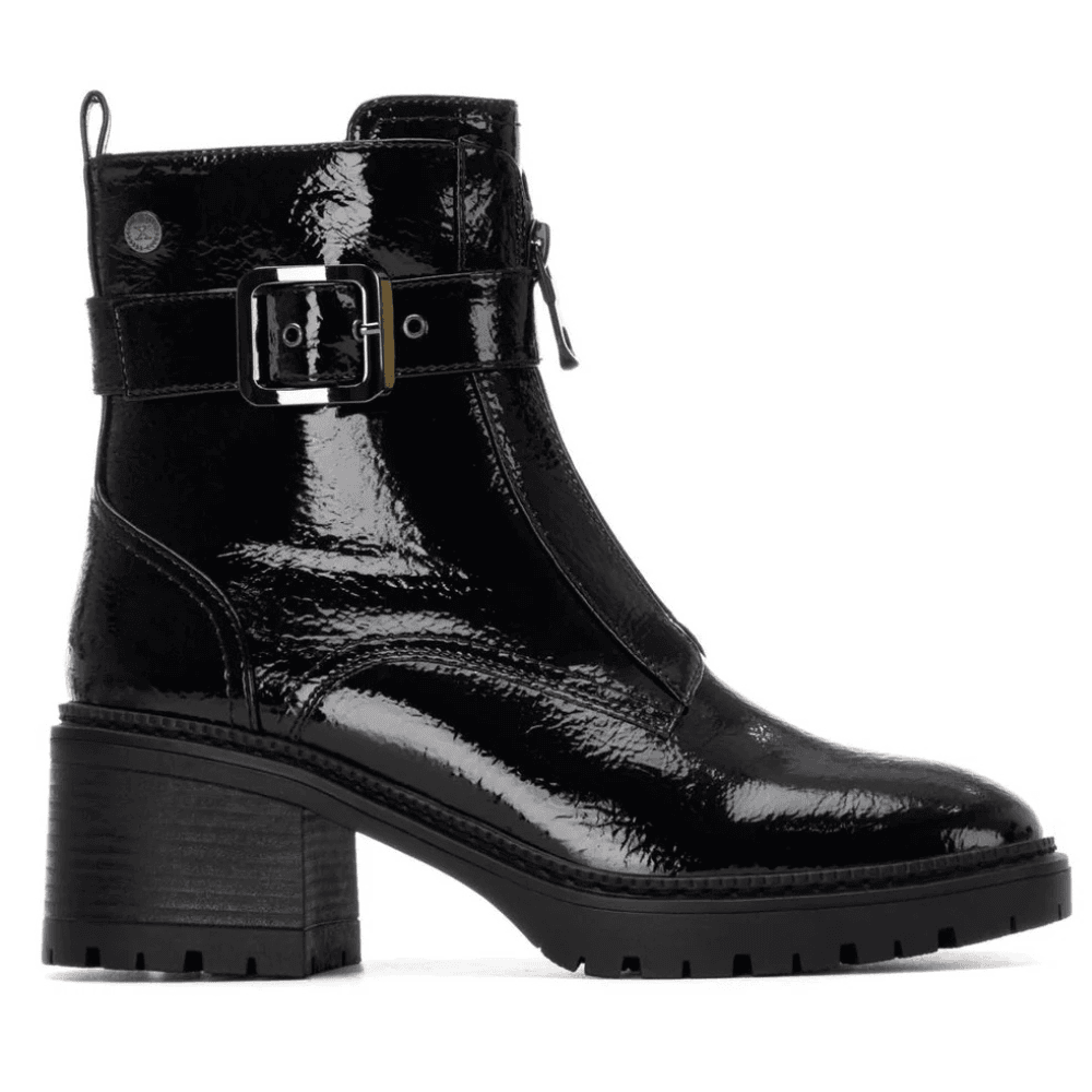 Womens Xti 144276 Black Patent Zip Front Platform Boots