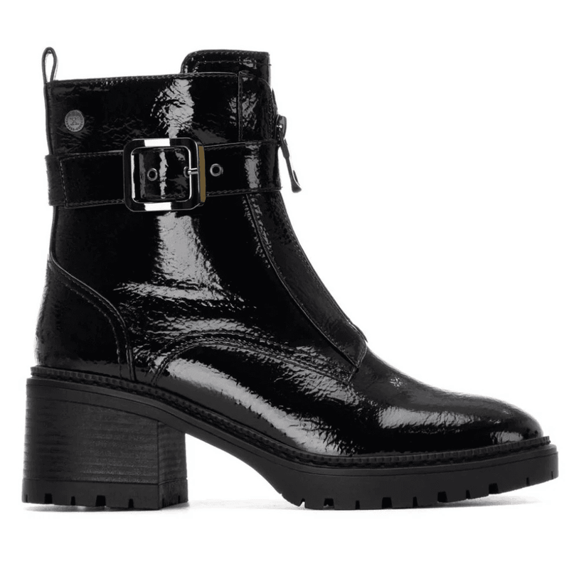Womens Xti 144276 Black Patent Zip Front Platform Boots - Black