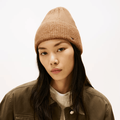 Womens Tommy Hilfiger Flag Fluffy Beanie Hat - Safari Canvas