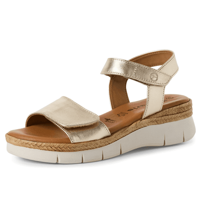 Womens Tamaris 28220 Light Gold Double Velcro Strap Sandals - Light Gold