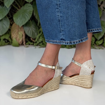 Womens Wonders YD-SI685 Wedge Espadrilles - Champagne Gold