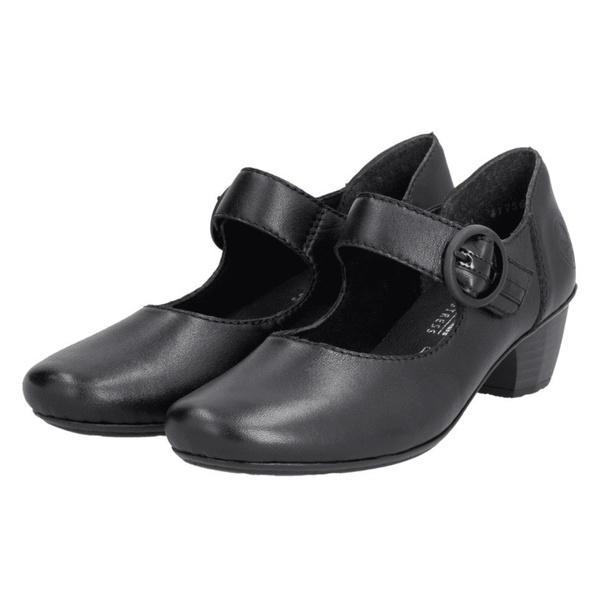 Womens Rieker 41756 Black Mary-Jane Strap Heeled Shoes - Black