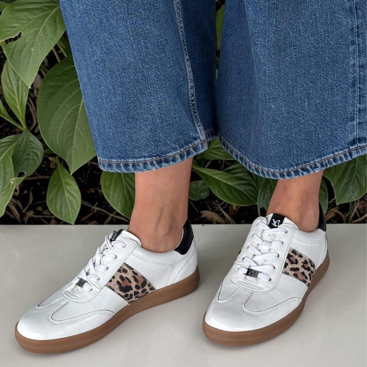 Womens Caprice 23705 White Black and Leopard Gumsole Trainers