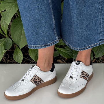 Womens Caprice 23705 White Black and Leopard Gumsole Trainers - White