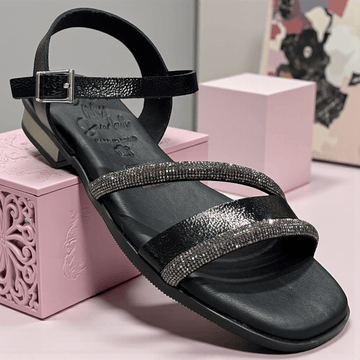 Womens Oh My Sandals 5871 Diamante Strap Flat Sandals - Black