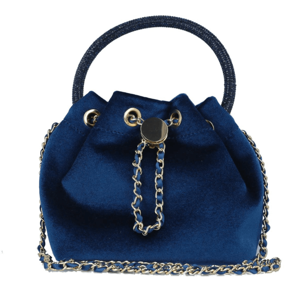Womens Menbur 85743 Navy Velvet Diamante Handle Drawstring Bag