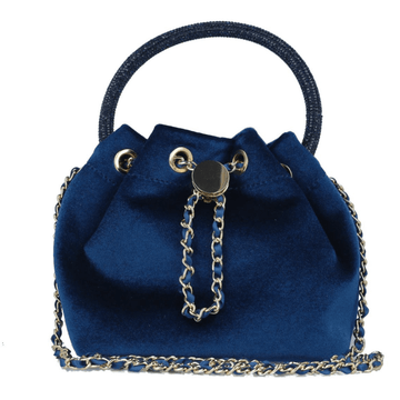 Womens Menbur 85743 Navy Velvet Diamante Handle Drawstring Bag - Navy