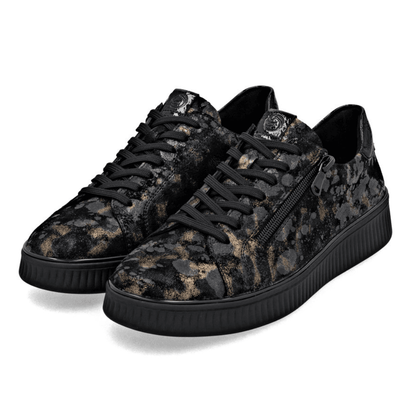 Womens Remonte D2E02 Black And Gold Print Side Zip Trainers - Black