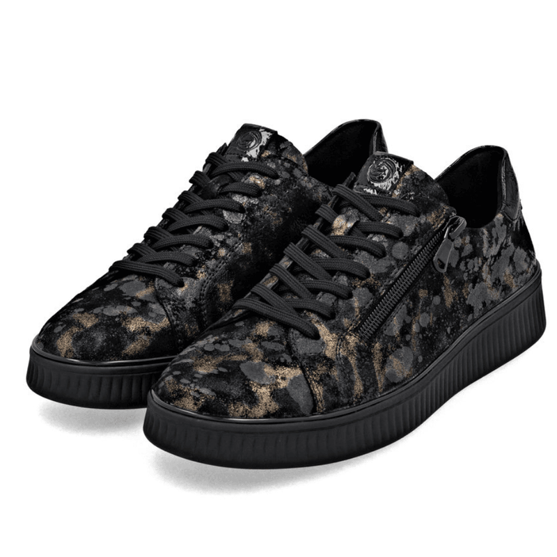 Womens Remonte D2E02 Black And Gold Print Side Zip Trainers - Black