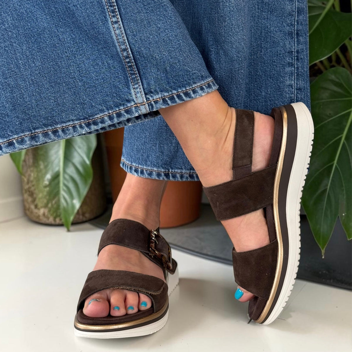 Womens Remonte D1J62 Brown Wedge Sandal