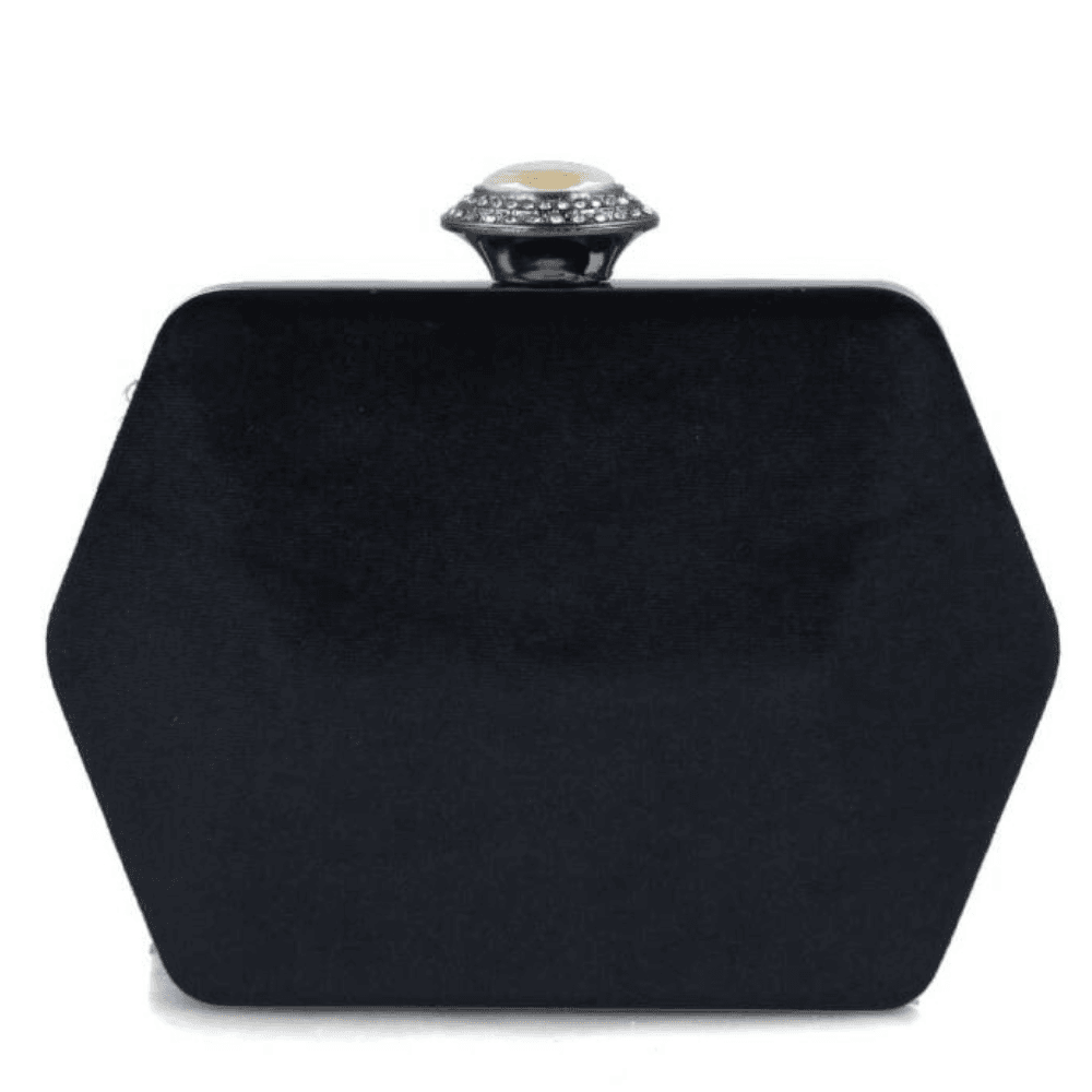 Womens Menbur 85363 Black Velvet Hexagon Clutch Bag