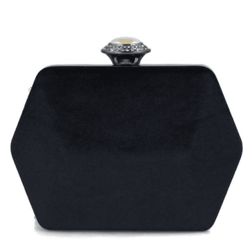 Womens Menbur 85363 Black Velvet Hexagon Clutch Bag - Black