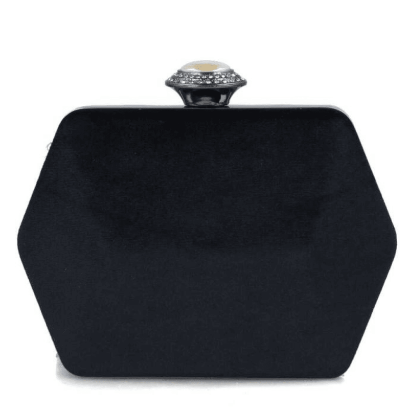 Womens Menbur 85363 Black Velvet Hexagon Clutch Bag - Black