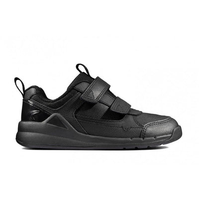 Junior Clarks Boys Orbit Sprint Black Leather Velcro School Shoe - Black