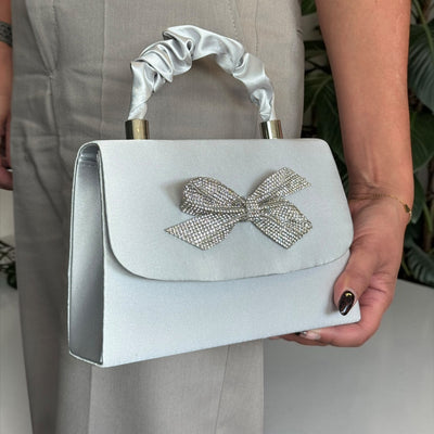 Womens Coco Ritz BG1042 Ruffle Handle Occasion Bag - Silver Satin
