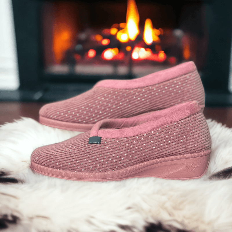 Womens Lunar Greta Velour Wedge Slipper - Heather