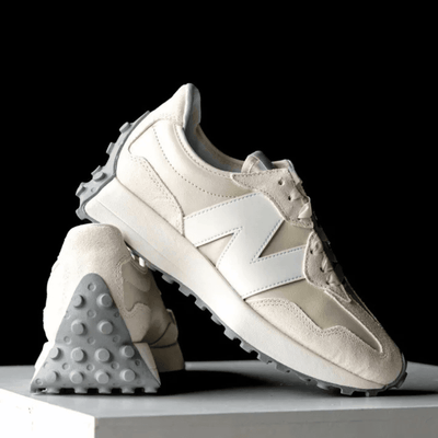 New Balance Womens 327 Leather Trainers - Linen with Sea Salt - Beige with White