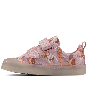 Junior Clarks Girls Foxing Print Pink Canvas Shoe - Pink