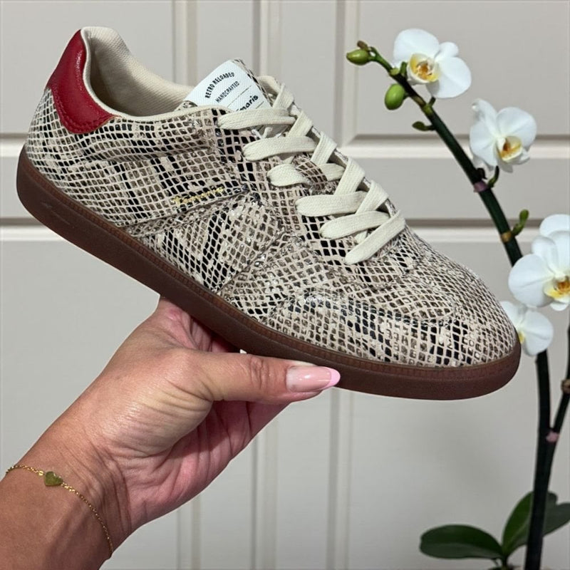 Womens Tamaris 23634 Snake With Red Heel Gumsole Trainers - Snake