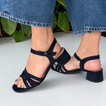 Womens Jana 28280 Navy Low Block Heeled Sandals - Navy