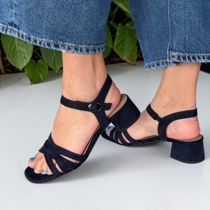 Womens Jana 28280 Navy Low Block Heeled Sandals - Navy