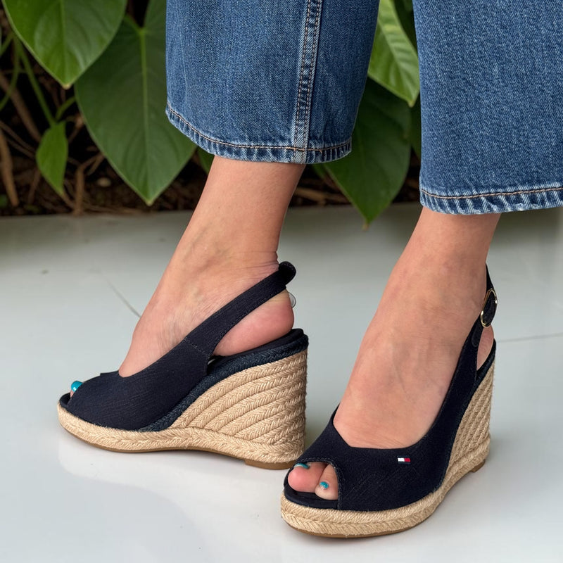Womens Tommy Hilfiger Hemp Slingback Wedge Espadrilles - Space Blue
