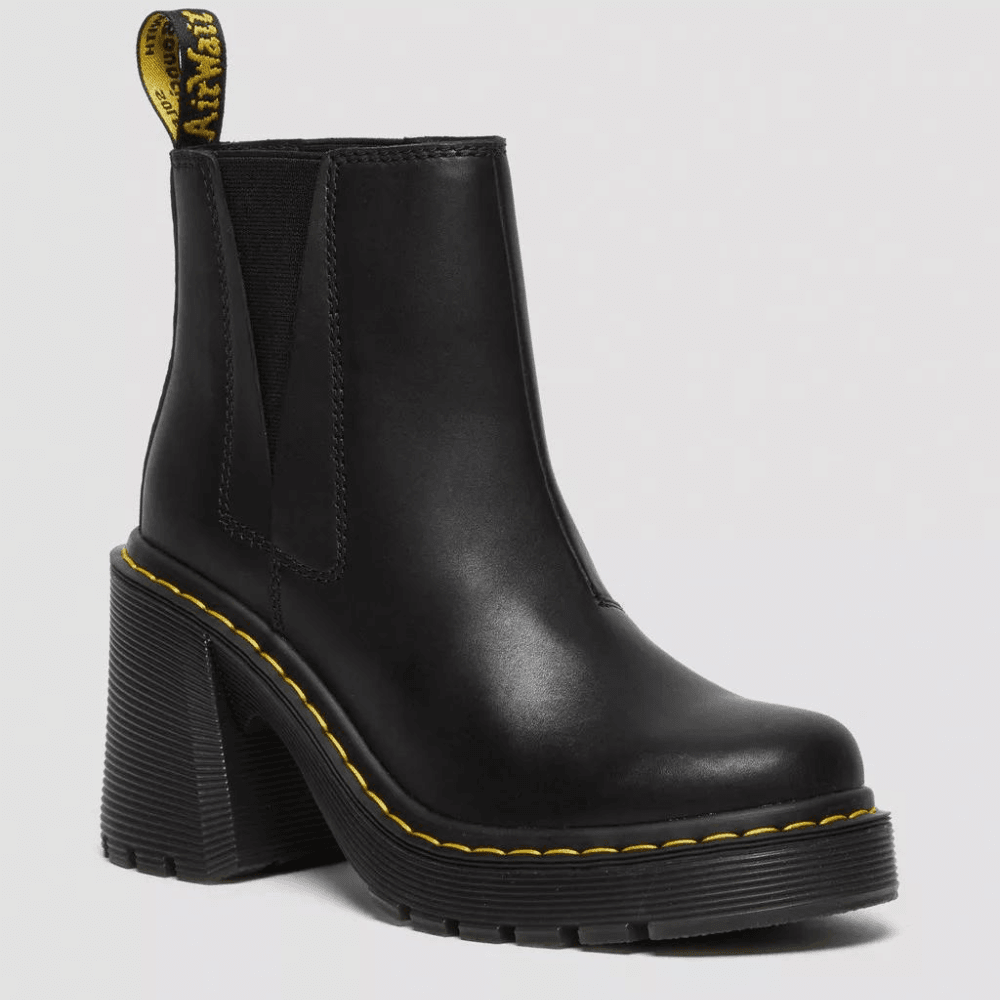 Womens Dr Martens Spence Black Leather Flared Heel Chelsea Boots