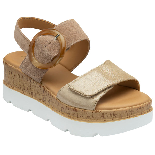 Womens Lotus ULP268 Natural & Gold Leather Cammie Flatform Sandals - Taupe and Gold