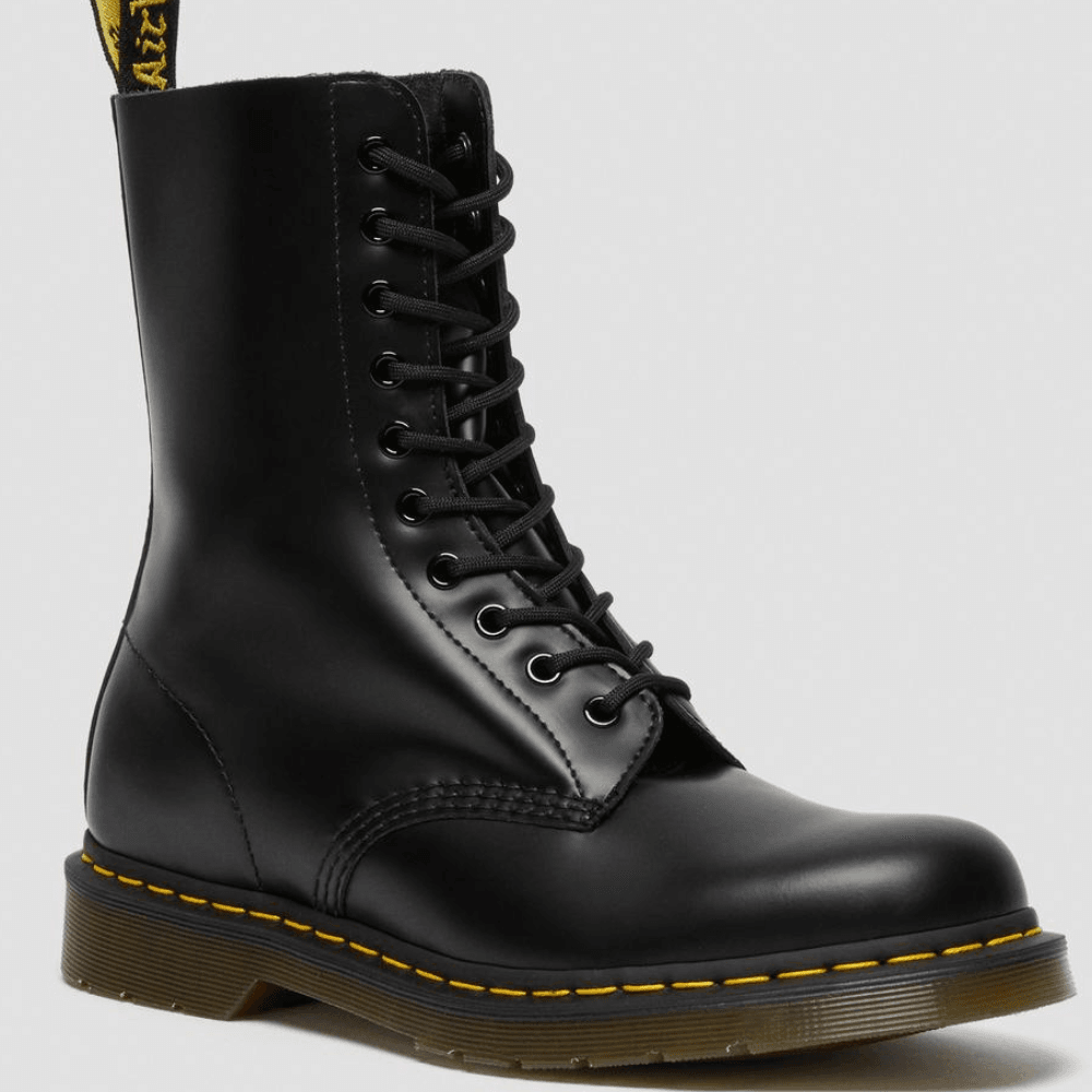 Womens Dr Martens 1490 10 Eyelet Smooth Leather Mid Calf Boot - Black
