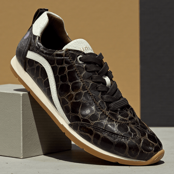 Womens Unisa Dalal Brown Croc Print Cracked Leather Trainers - Brown
