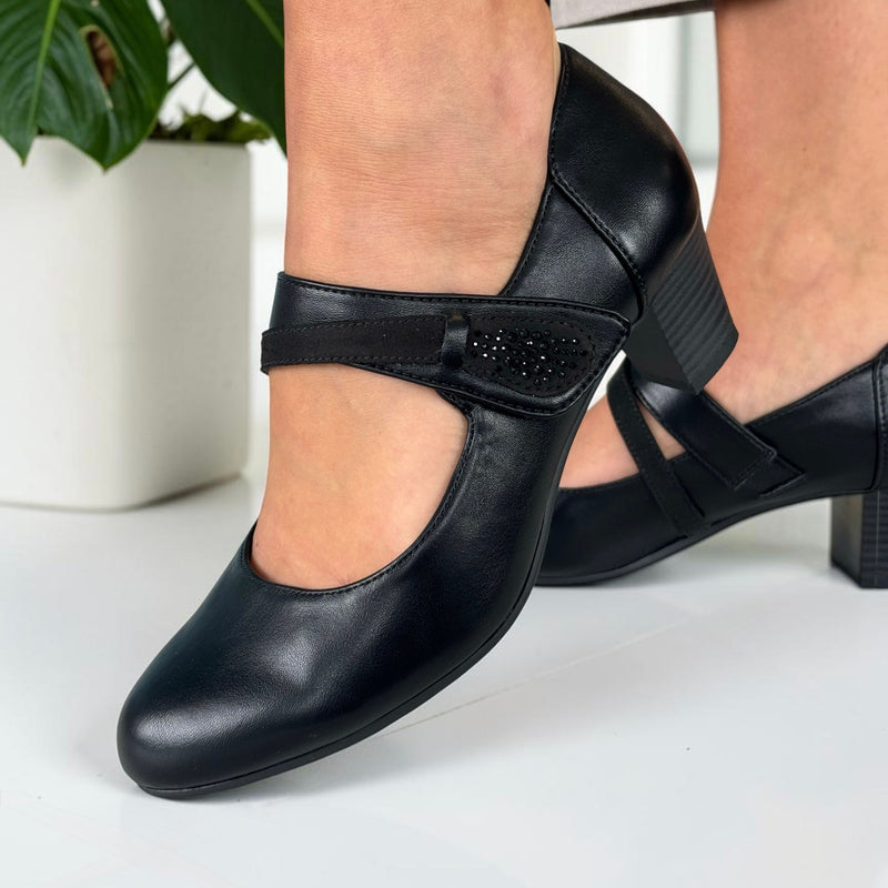 Womens Jana 24465 Black Mary Jane Heels - Black