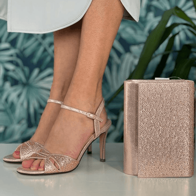 Womens Glamour Ava Diamante Open Toe Heels - Rose Gold