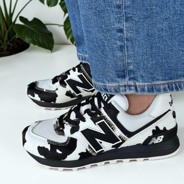 Womens New Balance W574 Black with Linen Trainers - Black with Linen
