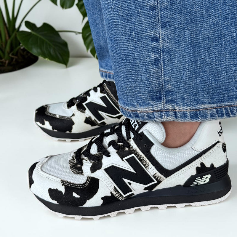 Womens New Balance W574 Black with Linen Trainers - Black with Linen