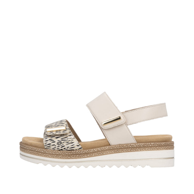 Womens Remonte D0Q59 Beige Combi Wedge Sandal - Beige Combi