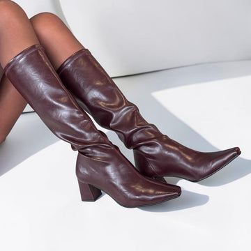 Womens Miss Elastic 75356 Stretch Burgundy Long Boots - Burgundy