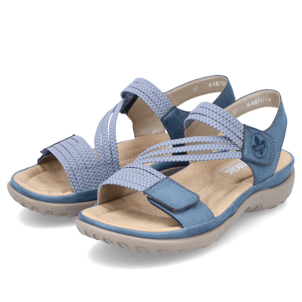 Womens Rieker 64870 Blue Velcro Strap Walking Sandals - Blue